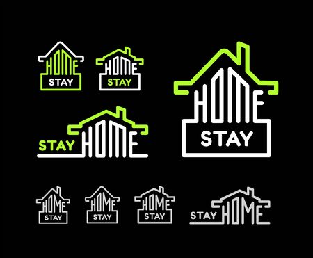 Stay at home. Vector set on black backgroundのイラスト素材