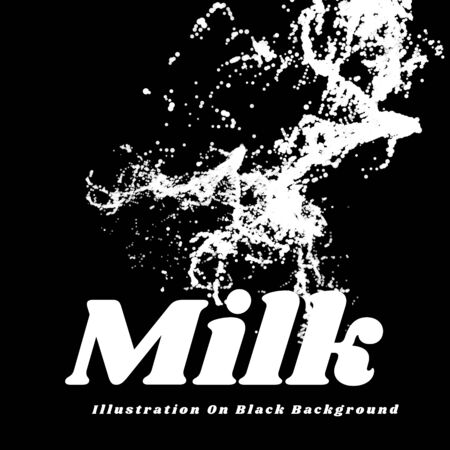 Milk splash on black background. Milk spray scattering in all directions. Vector illustration on black backgroundのイラスト素材