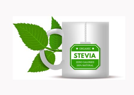 Mug with stevia leaves on a white background. Vector illustrationのイラスト素材