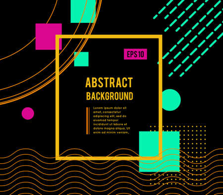 Abstract geometric design with different shapes and lines. Memphis design style. Vectorのイラスト素材