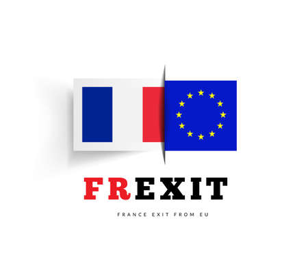 Frexit with flag of France and flag of EU. Vector illsutration on whiteのイラスト素材