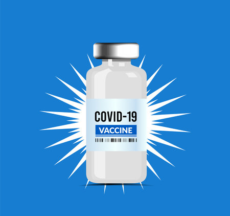 Coronavirus vaccine, vector illustration isolated on blue backgroundのイラスト素材