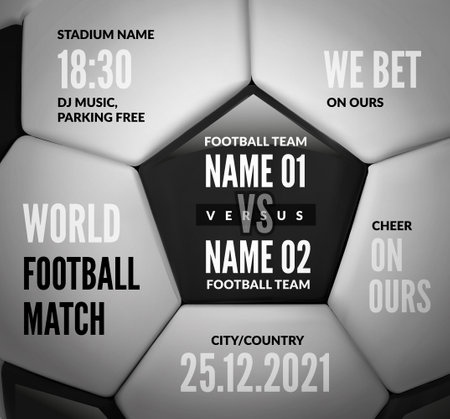 Soccer ball close up with text for football match design. Vector illustrationのイラスト素材
