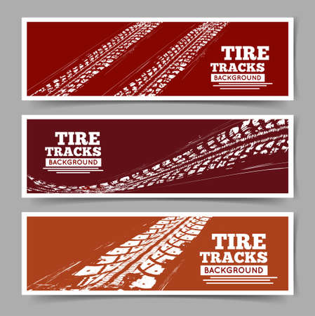 Tire tracks vector set illustration on color backgroundのイラスト素材