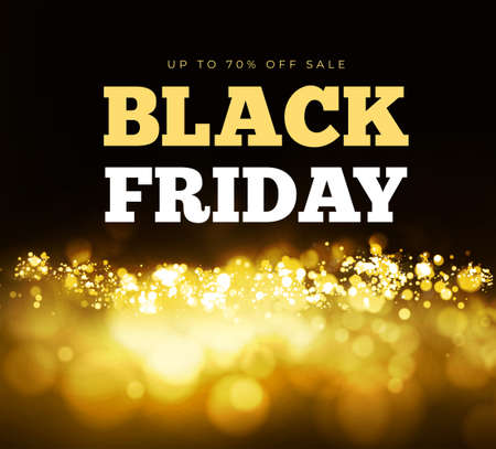 Black friday vector illustration with gold sparkles on black backgroundのイラスト素材