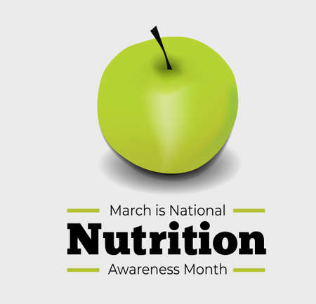 National Nutrition Awareness Month. Vector illustration with green apple on gray backgroundのイラスト素材