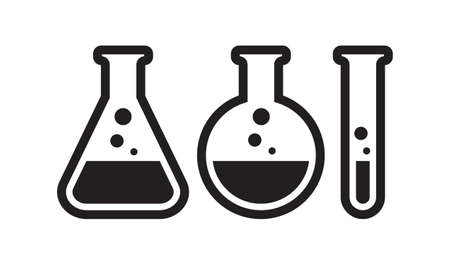 Test tube and lab flasks. Vector icon illustration isolated on white backgroundのイラスト素材