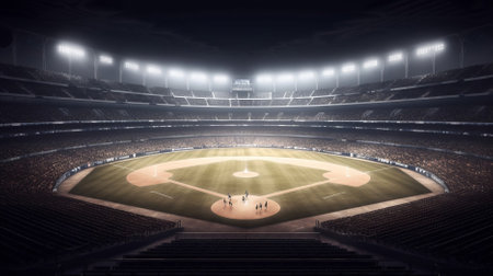 Baseball stadium with spotlight. baseball fieldの素材