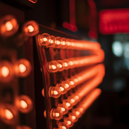 Beautiful Marquee lights background. close-up. Depth of field. Cinema, theater, casinoの素材