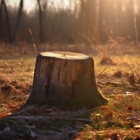 Stump in the forest at sunset. nature background. selective focus.の素材
