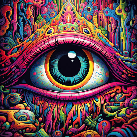 Color perception of reality. lsd drugs. Optical multicolored illusions.の素材