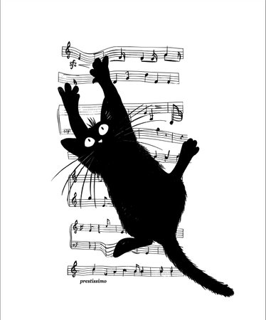The cat clung to the musical notes. Vector illustrationのイラスト素材