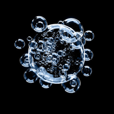 Bubble soap on black backgroundの素材