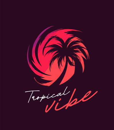 Tropical vibes with palm tree. T-shirt designのイラスト素材