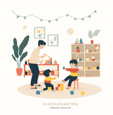 Kindergarten. Preschool education. Vector flat illustrationのイラスト素材