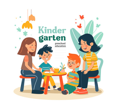 Kindergarten. Preschool education. Vector flat illustrationのイラスト素材