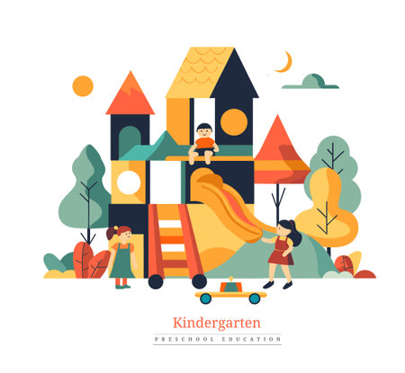 Kindergarten. Preschool education. Vector flat illustrationのイラスト素材