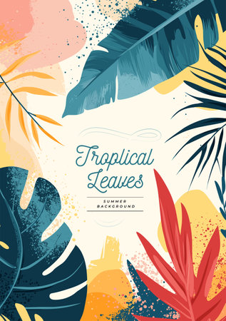 Tropical leaves summer vector background stories templateのイラスト素材