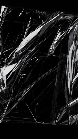 High-resolution close-up of transparent plastic film texture against a dark background, creating an abstract pattern.の素材