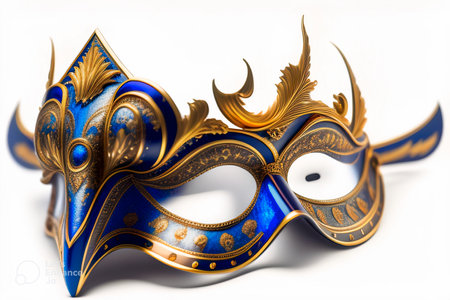 Blue Venetian Mask Isolated on White Background. Closeups.のeditorial素材