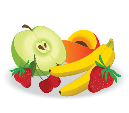 Group of fruits against the white backgroundのイラスト素材