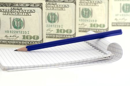 One hundred dollar notes against the white backgroundの写真素材