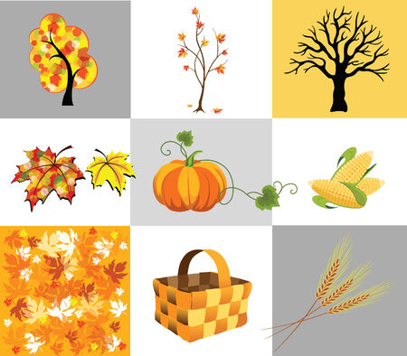 Several icons of autumn, trees and vegetablesのイラスト素材