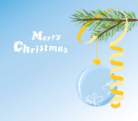 Christmas postcard with the holiday adornment against the blue backgroundのイラスト素材