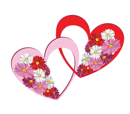 Illustration of decorative heart with the daisies against the white backgroundのイラスト素材