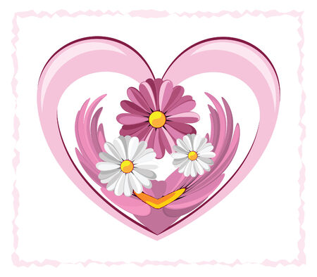 Illustration of decorative heart with the daisies against the white backgroundのイラスト素材