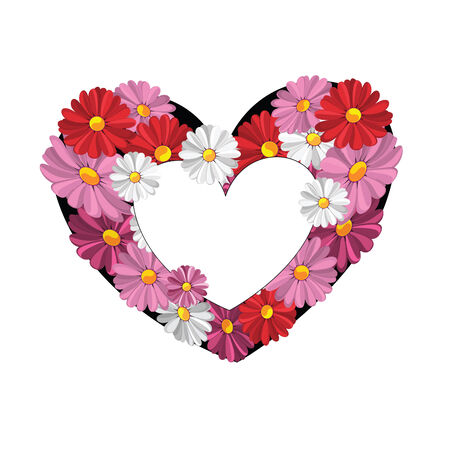 Illustration of decorative heart with the daisies against the white backgroundのイラスト素材