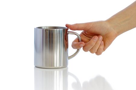 Metallic cup against the white backgroundの写真素材