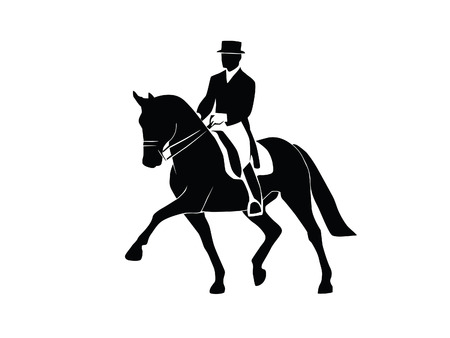 Silhouette of a dressage horse and rider on a white backgroundのイラスト素材