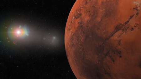 planet mars close-up 3d rendering illustrationの写真素材