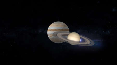 conjunction of Jupiter and Saturn 3d rendering illustrationの写真素材