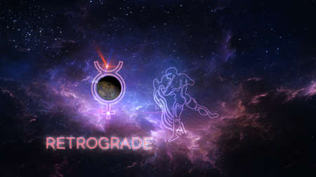 planet mercury enters retrograde in aquarius 3d illustrationの写真素材