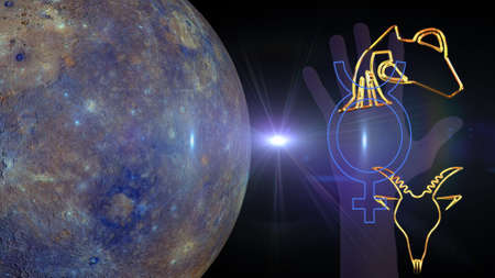 planet mercury enters retrograde in aquarius 3d illustrationの写真素材