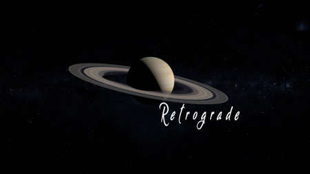planet saturn enters retrograde motion 3d illustrationの写真素材