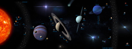 solar system chart 3d illustrationの写真素材