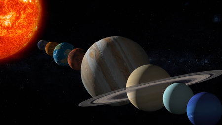 Solar System - planets in deep space, science fiction wallpaper. Beauty of deep space Planetary alignmentの写真素材