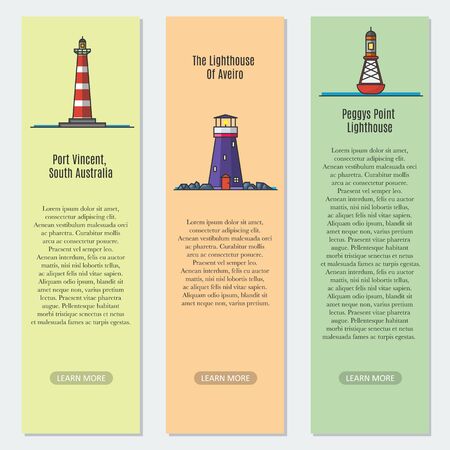 Design template with thin line style illustration of lighthouse for banners and lables. Vector illustration.の写真素材