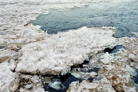ice blocks on the riverの写真素材