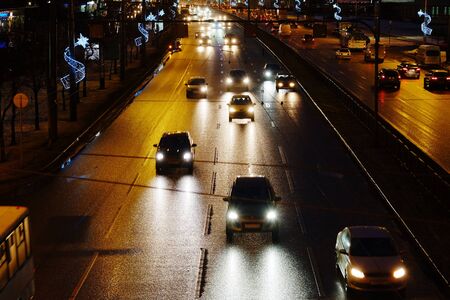 Central night street lights carsの写真素材