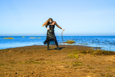 the witch on the sea on Halloweenの写真素材