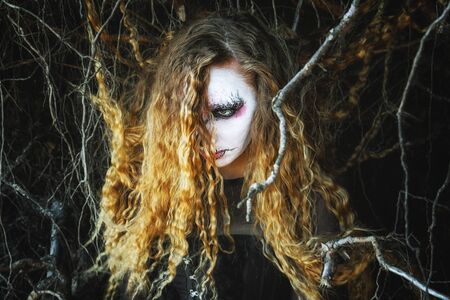 the witch in the dark forest on Halloween
