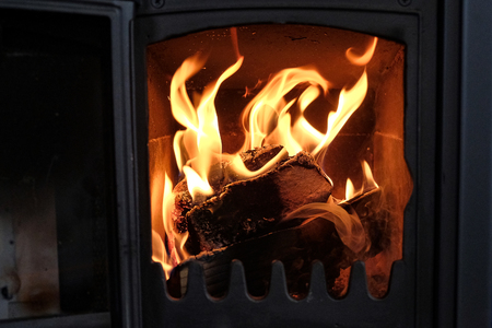 a small fireplace in the houseの写真素材