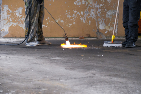 workers work with a gas burnerの写真素材