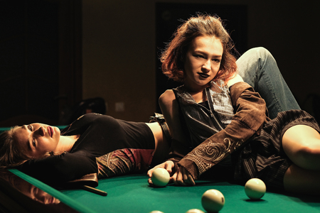 girl in the billiard roomの写真素材