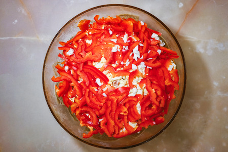 the healthy fresh delicious salad of chopped vegetablesの写真素材