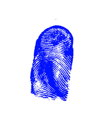 finger-print man, done on the white sheet of paper a blue paintの写真素材